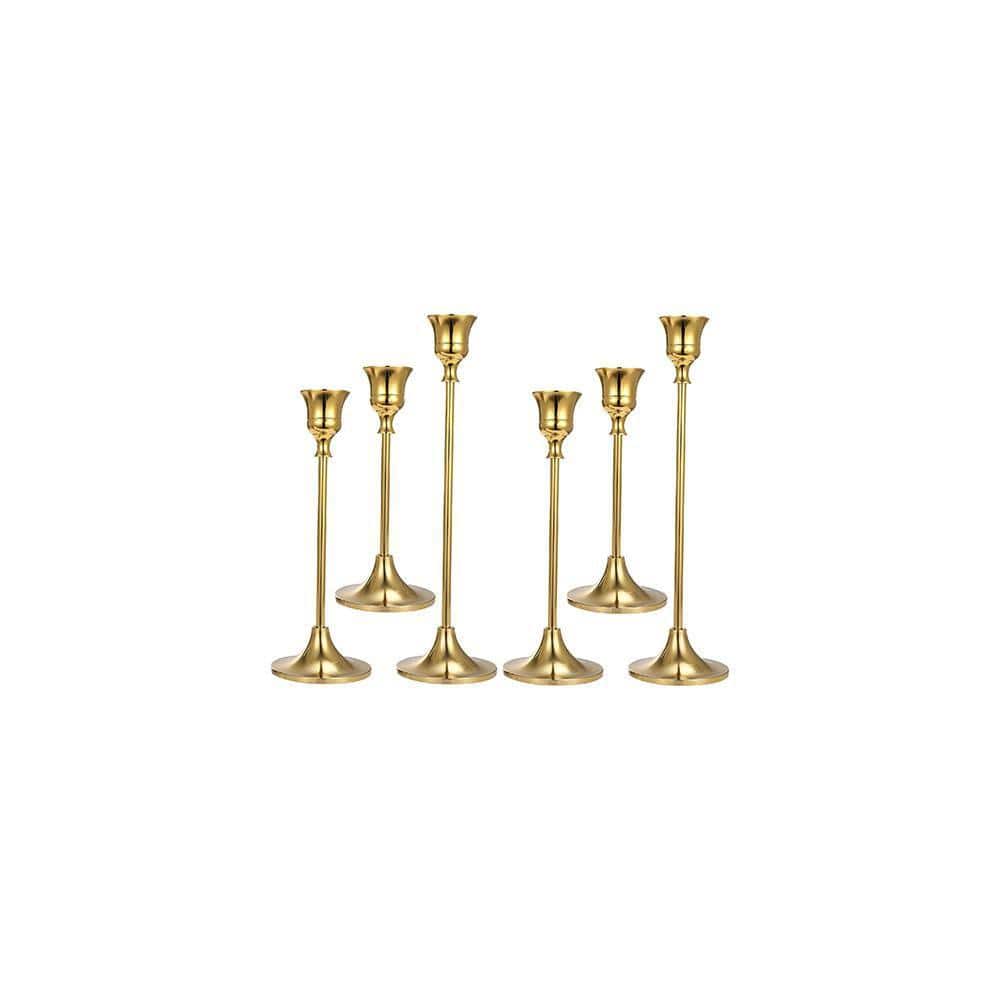 Set of 6 Gold Taper Candle Holders Decorative Candlestick Holder, Metal ...