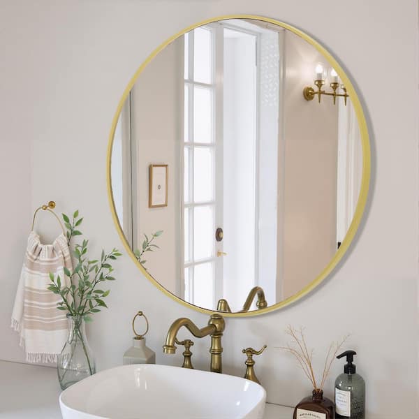 24 in. W x 24 in. H Round Framed Wall for Over Sink, Entryway, Living Room, Bathroom Vanity Mirror in Matter Black