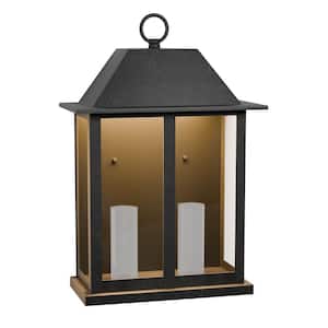 16.3 in. Black Integrated LED Outdoor Hardwired Wall Lantern Sconce with Clear Glass