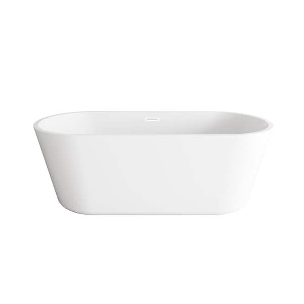 Timeless Home 65 in. x 28 in. Soaking Bathtub with Center Drain in Glossy White with White Trim
