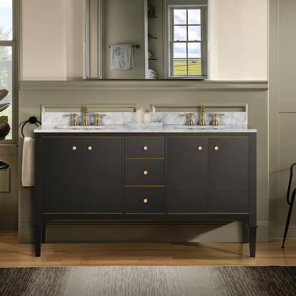 Roma 61 in. W x 22 in. D Bath Vanity in Espresso with Marble Vanity top in Carrara White with White Basin