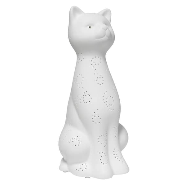 12.2 in. Glowing Ceramic Kitty Cat Light, for Home Decor, Nightstand, End Table, Entryway, Bookshelf, Kid's Room, White