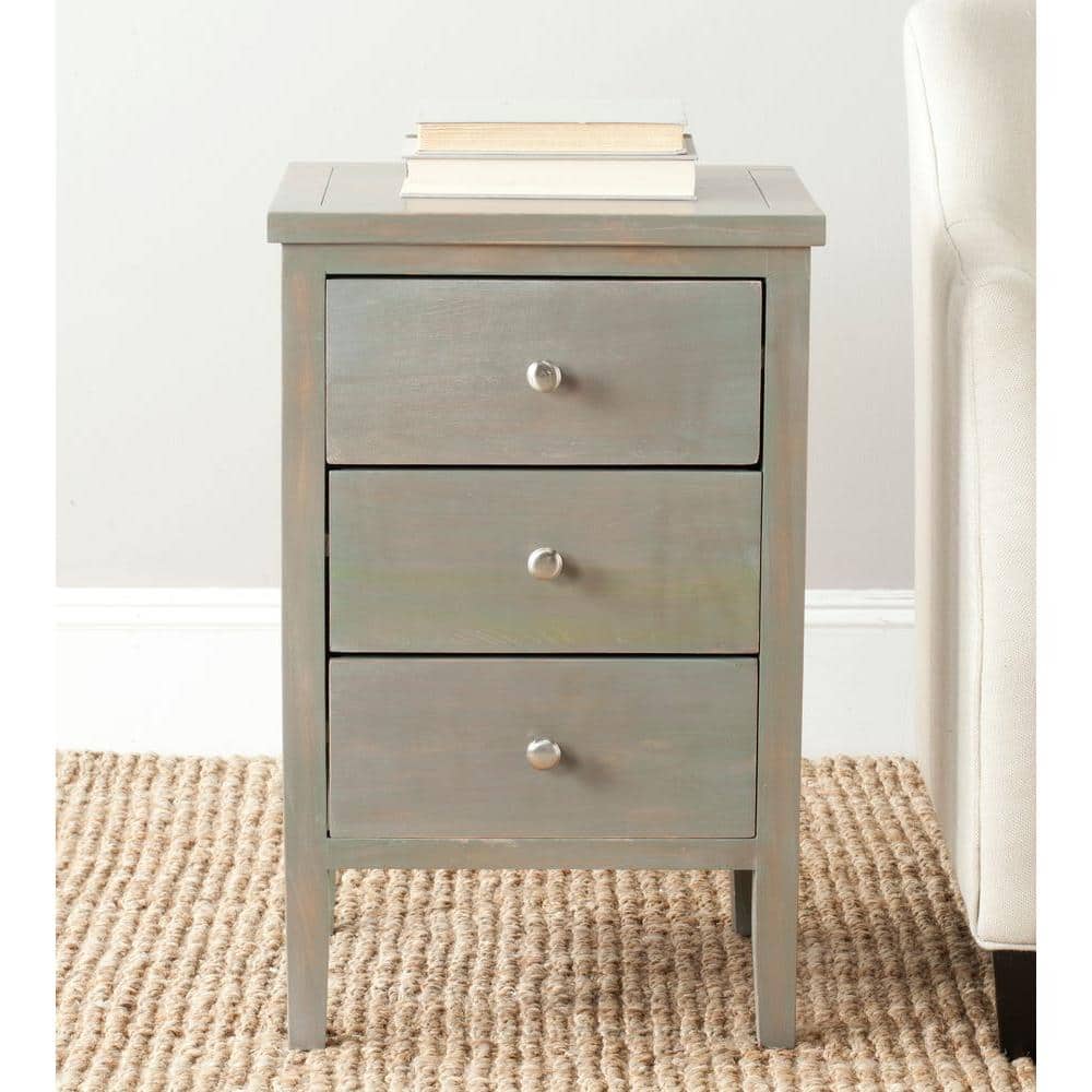 Ash Grey Elm Wood Night Table with Storage Drawers