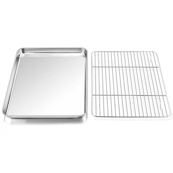 Stainless Steel Silver Toaster Oven Pan and Broiler Rack Set Healthy Non-Toxic Dishwasher Safe Cooking Roasting