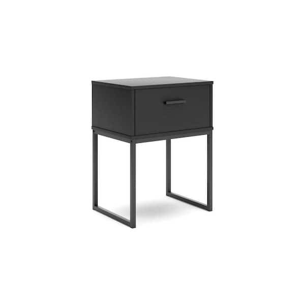 Benjara Alli Matte Black 1-Drawer 19.61 in. W Nightstand with Metal Base