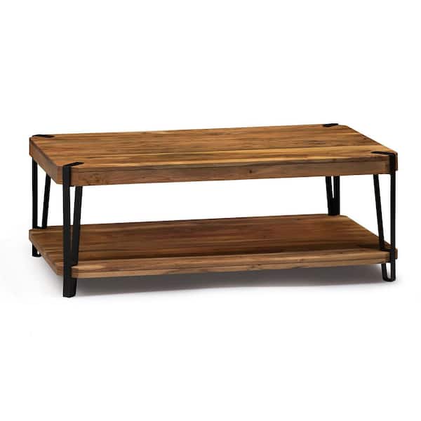 Alaterre Furniture Ryegate 43 in. Natural Rectangle Solid Wood Top Coffee Table with Shelf