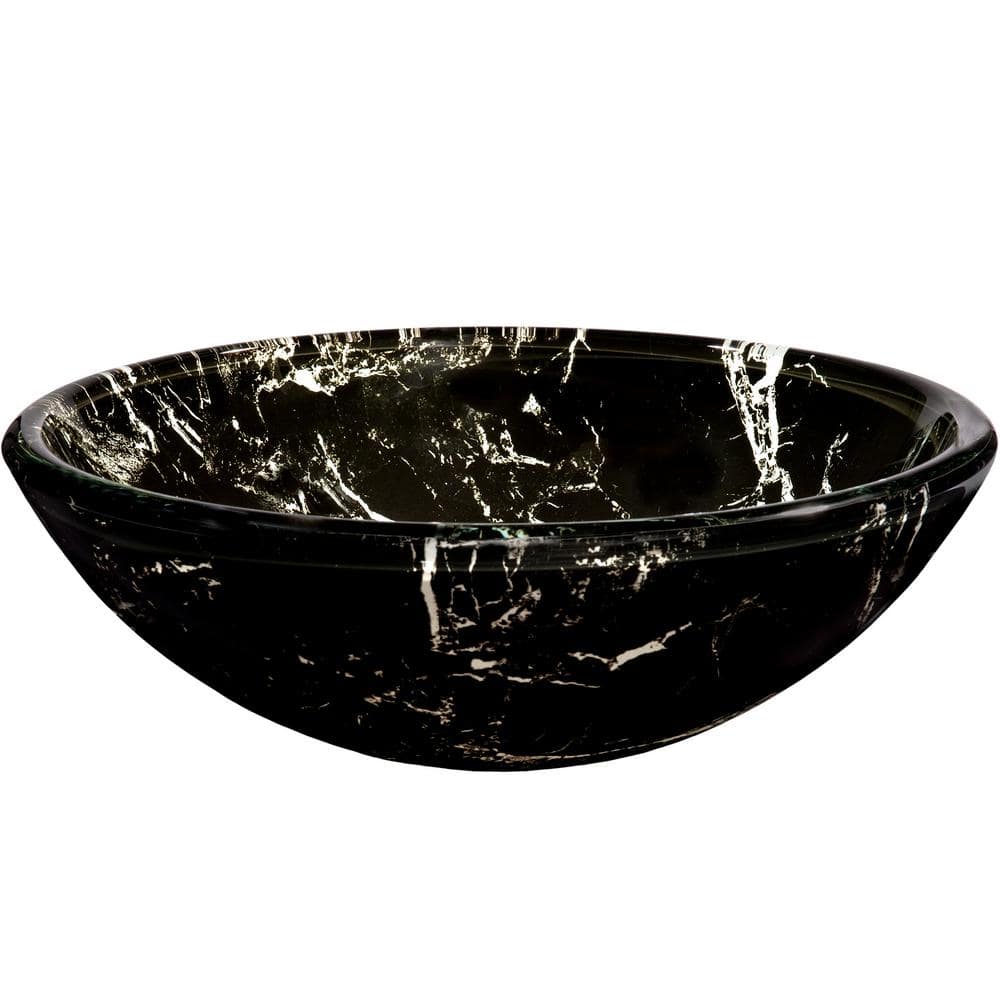 19'' Black and White Tempered Glass Round Vessel Sink