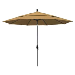 11 ft. Aluminum Collar Tilt Double Vented Patio Umbrella in Straw Olefin