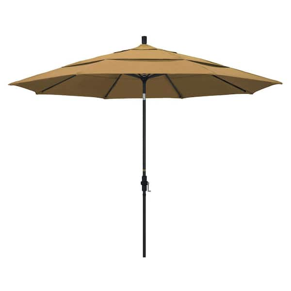 California Umbrella 11 ft. Aluminum Collar Tilt Double Vented Patio Umbrella in Straw Olefin