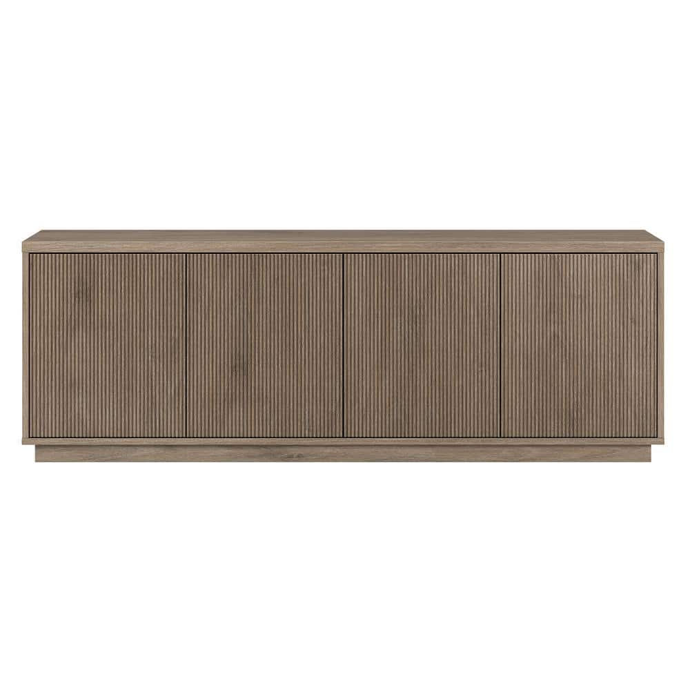 Antiqued Gray Oak Rectangular TV Stand with Cabinet for TVs up to 75"