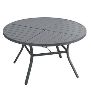 53.1 in. Grey Round Outdoor Metal Patio Dining Table for 8, All-Weather Lawn Garden Table