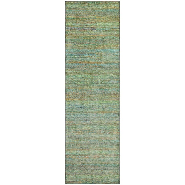 Mayfield Premium Machine Washable Abstract AMF2148 Green 2 ft. x 7 ft. Runner Rug