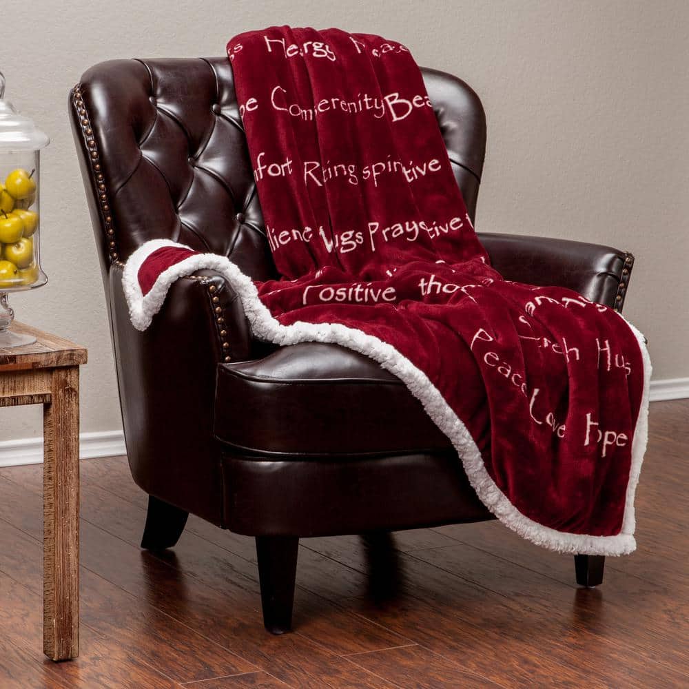 Maroon Reversible Faux Fur and Sherpa Throw Blanket