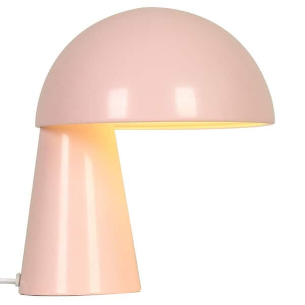 9.4 in. 1-Light Glossy Pink Classic Mushroom Table Lamp with Half Rounded Shade for Bedside Tables and Living Rooms