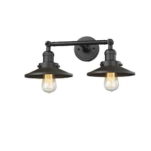 Railroad 18 in. 2-Light Oil Rubbed Bronze Vanity Light with Oil Rubbed Bronze Metal Shade