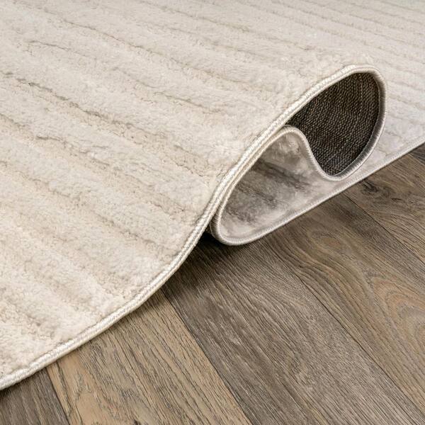 Horizontal Stripe Power Loomed Soft Shag High-Low Indoor 2 ft. x 4 ft. White Area Rug