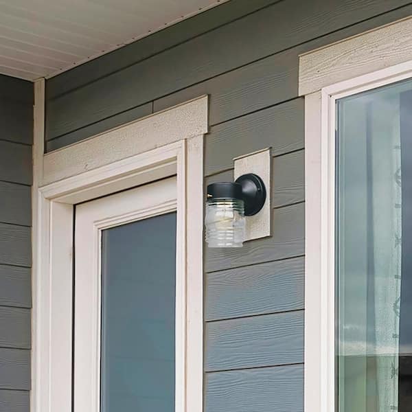 Designers Fountain Black 1-Light Outdoor Line Voltage Hardwired Porch Light Wall Sconce with No Bulb Included