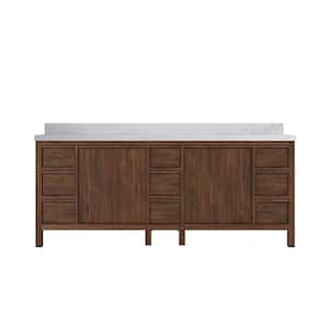 Elizabeth Teak 84 in. W x 22 in. D x 36 in. H Double Sink Bath Vanity in Dark Walnut with 2 in. Calacatta Nuvo Top