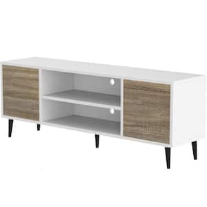 58 in. Modern Simplicity TV Stand Scandi White Media Console Fits TV's up to 65 in.
