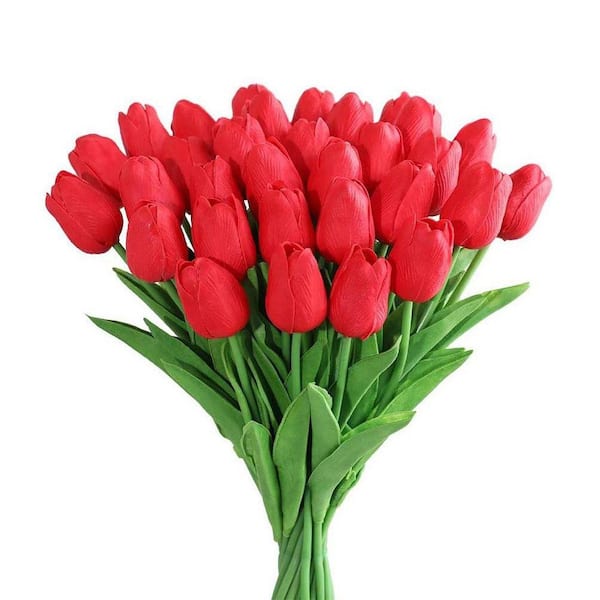 13 in. Red Indoor/Outdoor Artificial Tulips Flower, 30 PCS