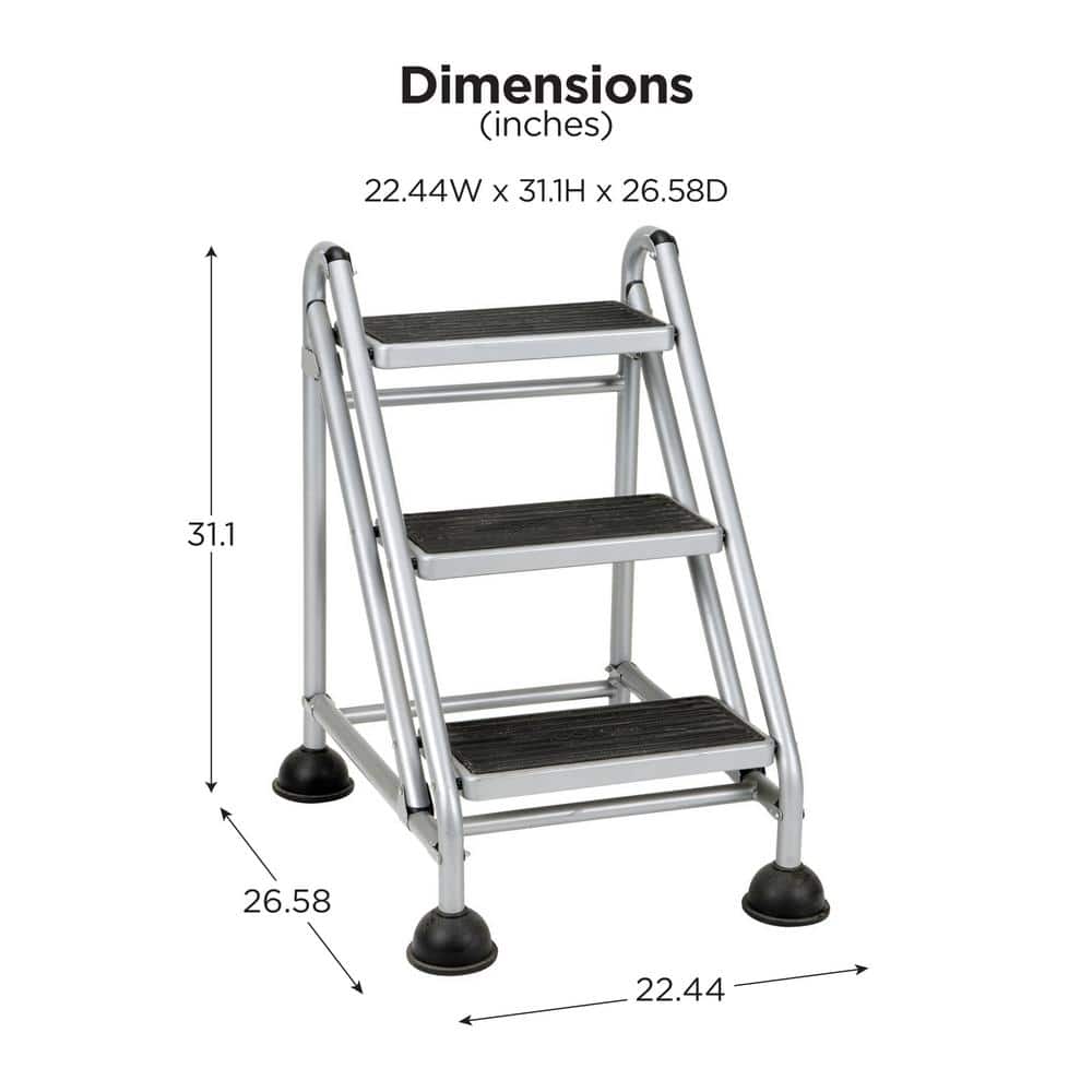 Cosco Platinum & Black 3-Step Rolling Step Stool with Secure Tread