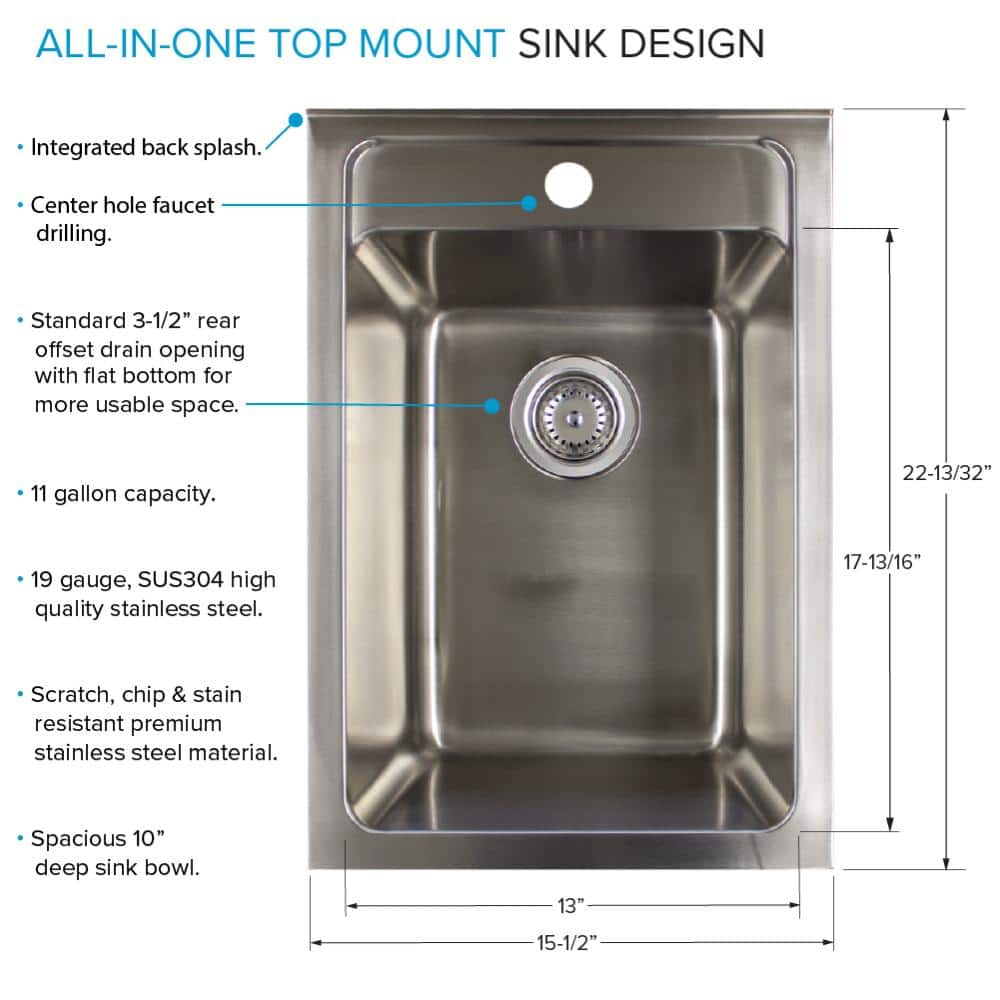 Gloss White Stainless Steel Single Basin Laundry Sink with Cabinet