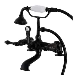 Aqua Vintage 3-Handle Wall-Mount Clawfoot Tub Faucets with Hand Shower in Matte Black