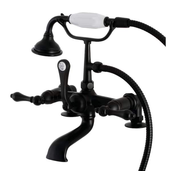 Kingston Brass Aqua Vintage 3-Handle Wall-Mount Clawfoot Tub Faucets with Hand Shower in Matte Black