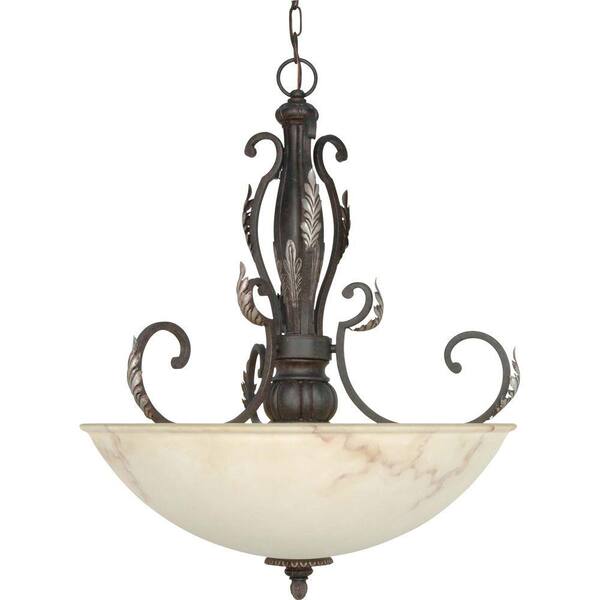 Glomar Cipriani Garnet Bronze 3-Light Pendant with Marbleized Glass-DISCONTINUED