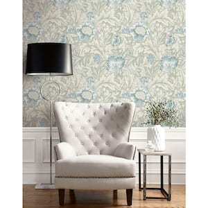 Powder Blue and Green Mist Acanthus Garden Unpasted Nonwoven Paper Wallpaper Roll 57.5 sq. ft.