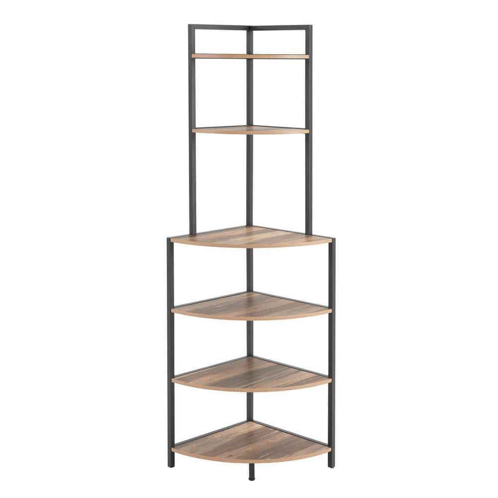 59.5 in. Tall Wood 6-Shelf Freestanding Etagere Bookcase with Metal Frame f