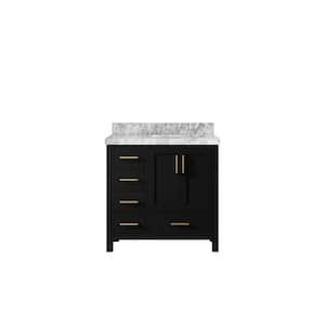 Malibu 36 in. W. x 22 in. D x 36 in. H Single Right Offset Sink Bath Vanity in Black with 2 in. Carrara Marble Top