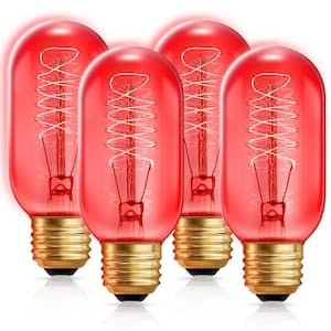 40-Watt Equivalent T45 Red Dimmable E26 Vintage Edison Incandescent-Light Bulb for Halloween Christmas (4-Pack)