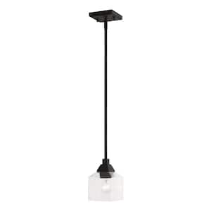 Aragon 1-Light Black Mini Pendant with Clear Seeded Glass