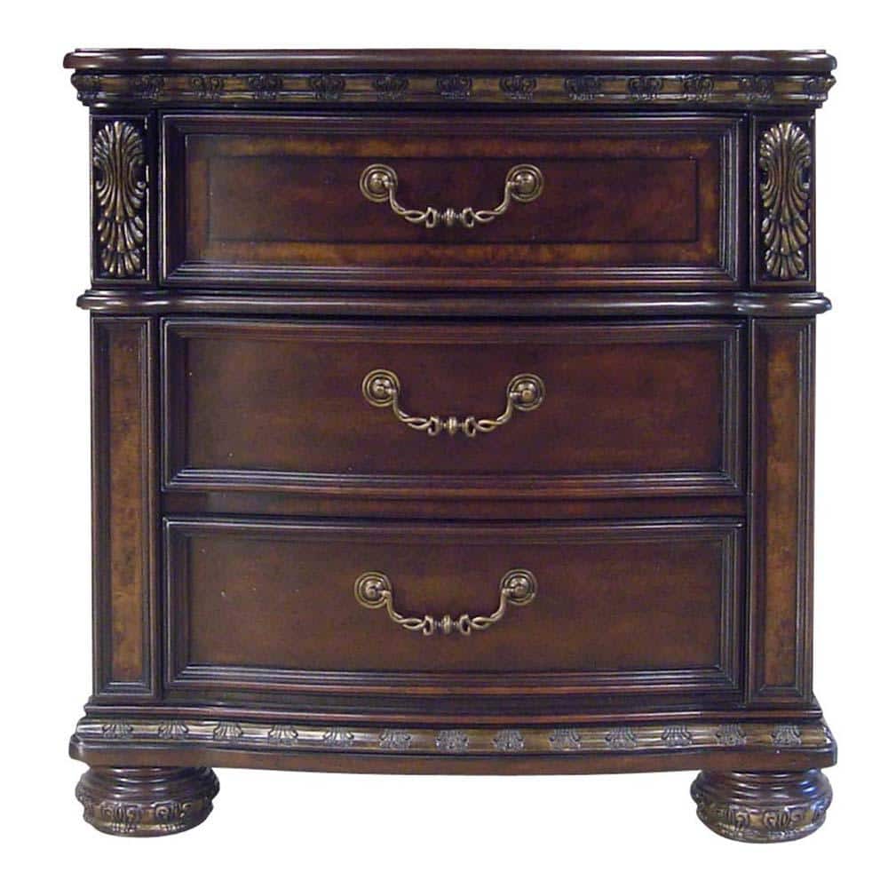 Monte Carlo 29" Cocoa Brown 3-Drawer Wood Nightstand