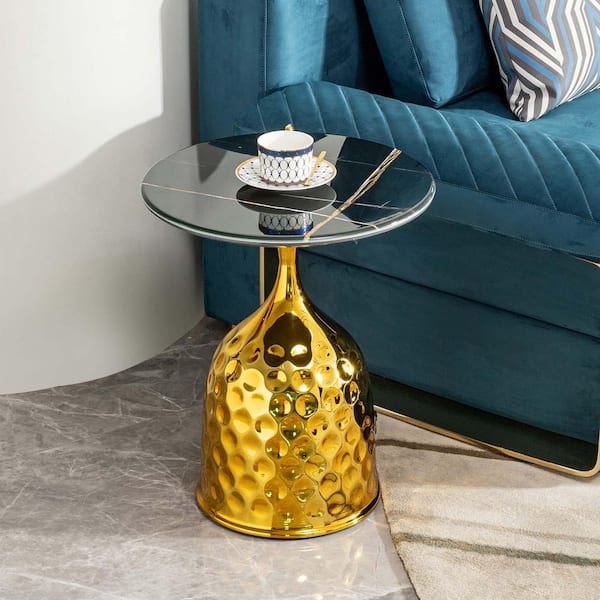 Unbranded 17.72 in. Gold Round Metal End Table Sofa Side Table Small Coffee Table Leisure Table Afternoon Tea Table