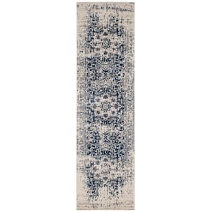 Madison Cream/Navy 2 ft. x 22 ft. Geometric Runner Rug