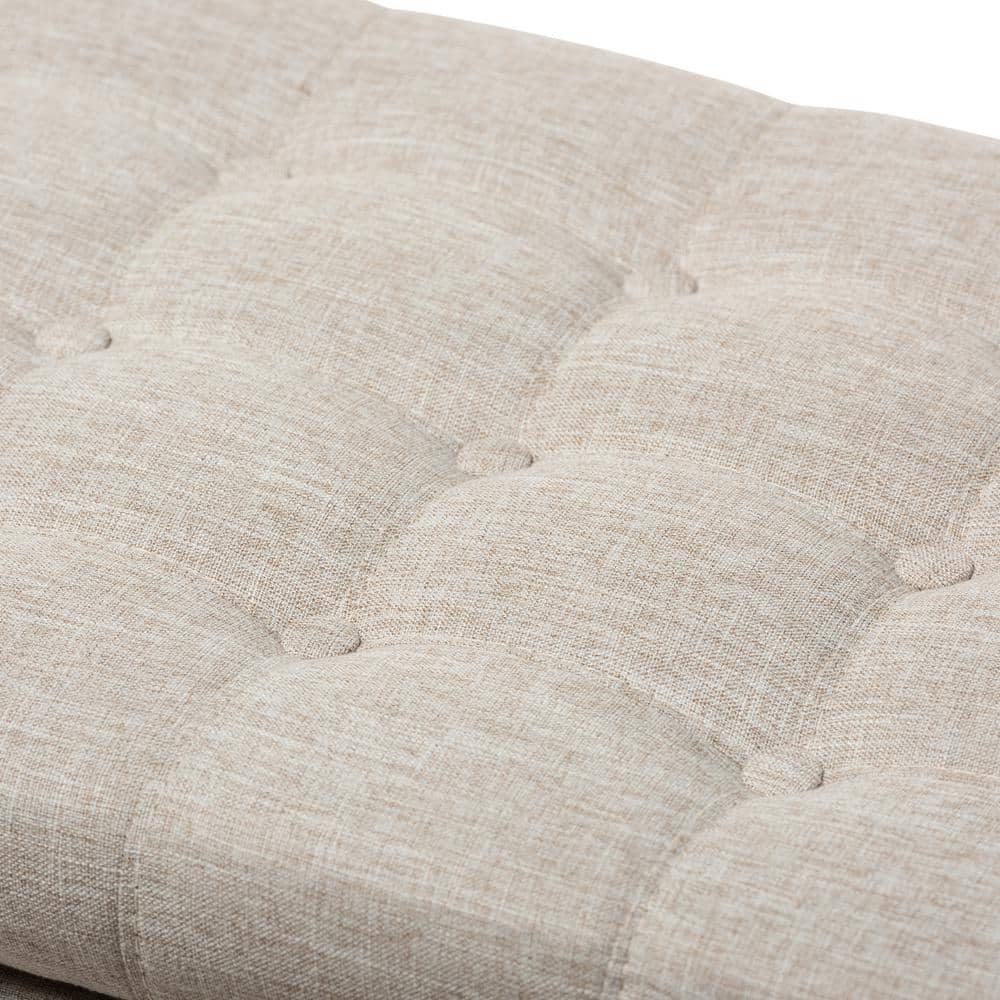 Kaylee Beige Button-Tufted Storage Ottoman Bench with Silver Nailheads