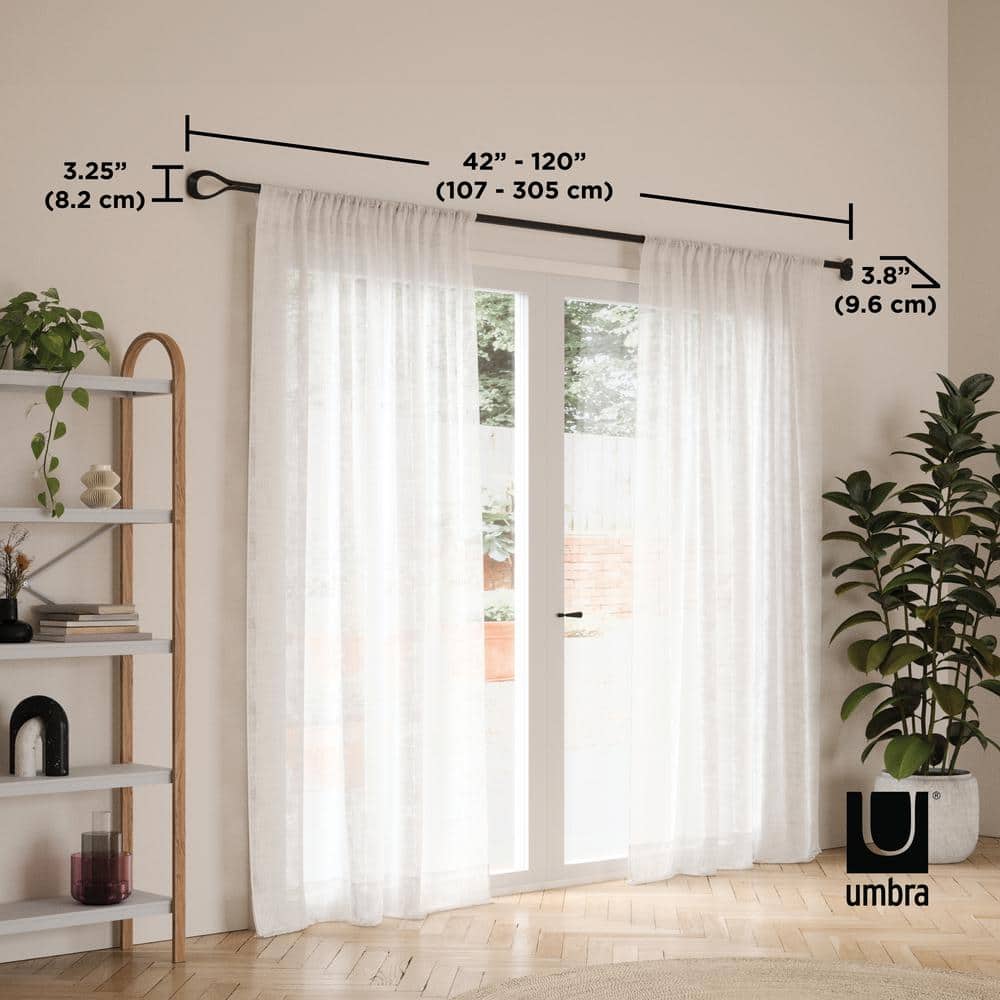 Matte Black Adjustable Loop Curtain Rod 42-120 Inch