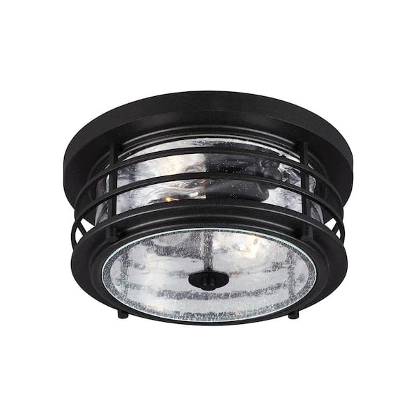 Generation Lighting Sauganash 2-Light Outdoor 5.5 in. Black Ceiling Flushmount with Clear Seeded Glass