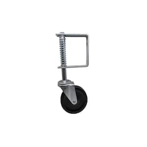 4 in. Black Hard Rubber and Steel Swivel Gate Caster with Adjustable Spring Bracket and 125 lb. Load Rating