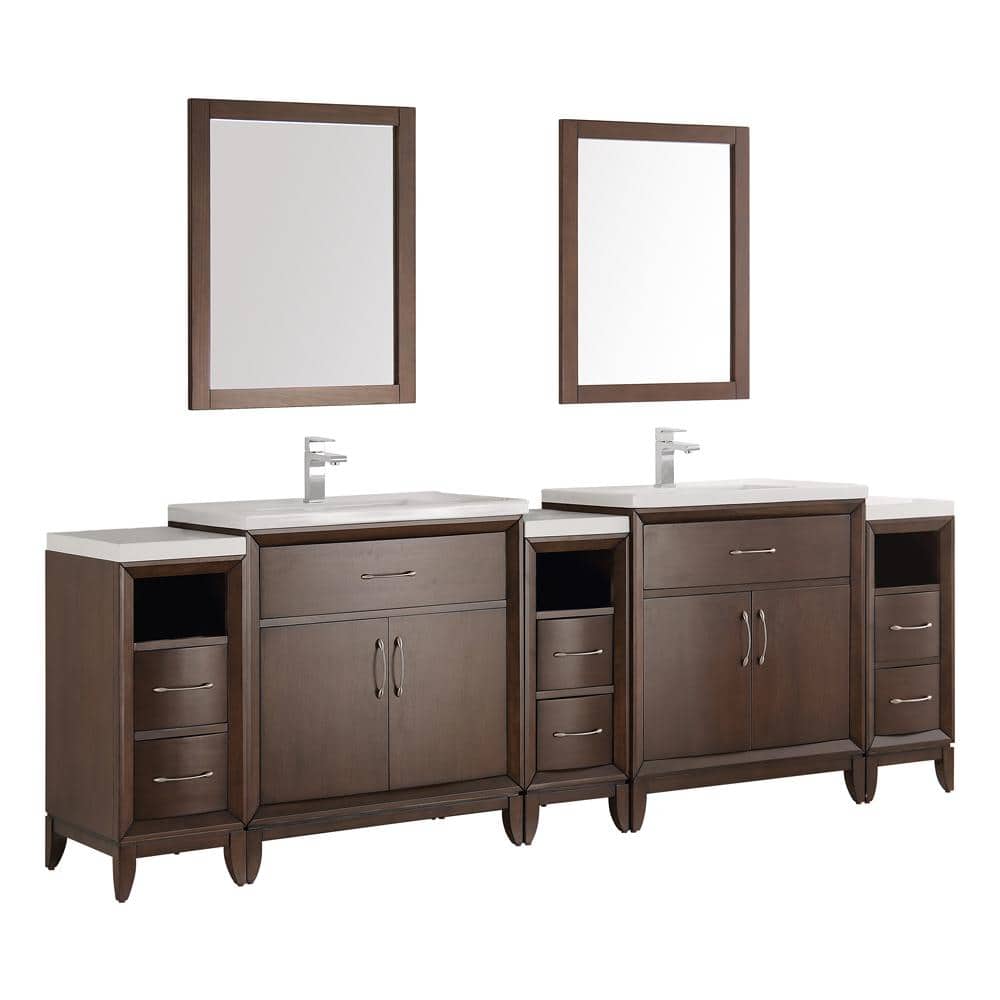 Antique Coffee 96" Double Sink Vanity Set with Mirrors