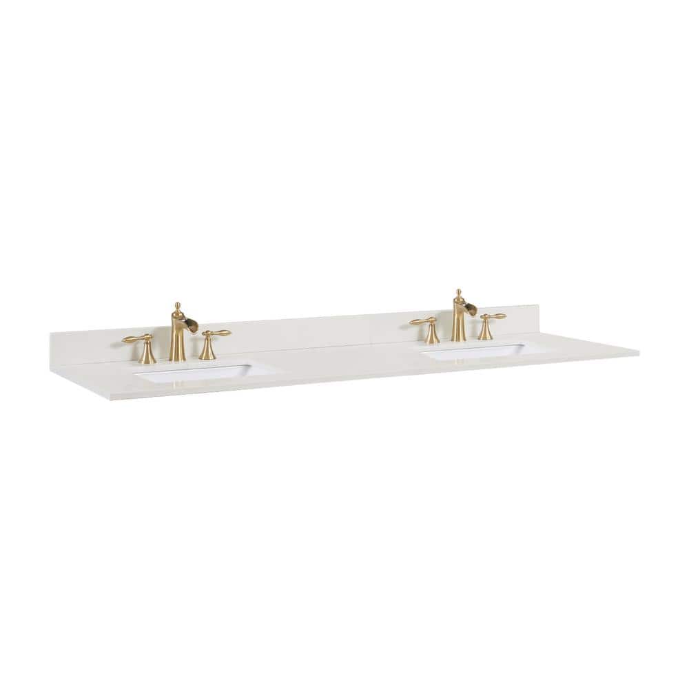 Milano White 73'' Stone Double Bathroom Vanity Top with Sinks