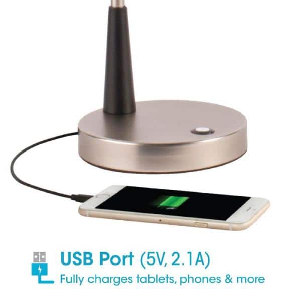 Adjustable Black and Silver Metal LED Desk Lamp with USB Port