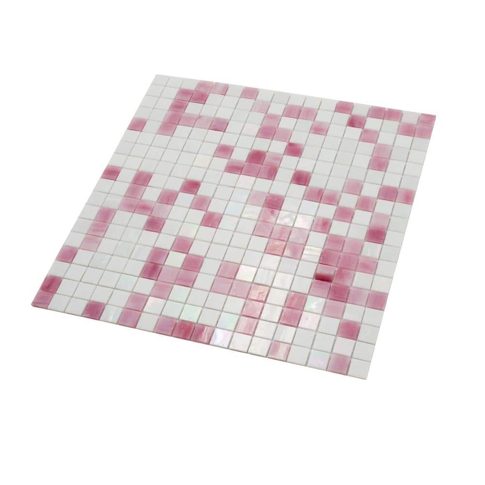 Mingles 11.6" Pink and White Glass Mosaic Tile
