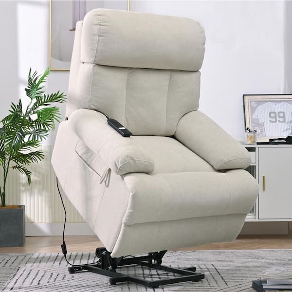 Merax Light Gray Polyester Fabric Power Lift Recliner Chair with Side Pockets, USB Charge Port, Cup Holders