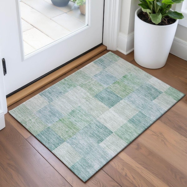 Mayfield Premium Machine Washable Abstract AMF1255 Seafoam 2 ft. x 3 ft. Area Rug