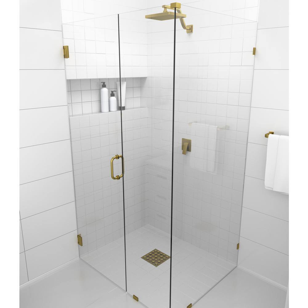78" Frameless Clear Glass Shower Enclosure with Satin Brass Finish