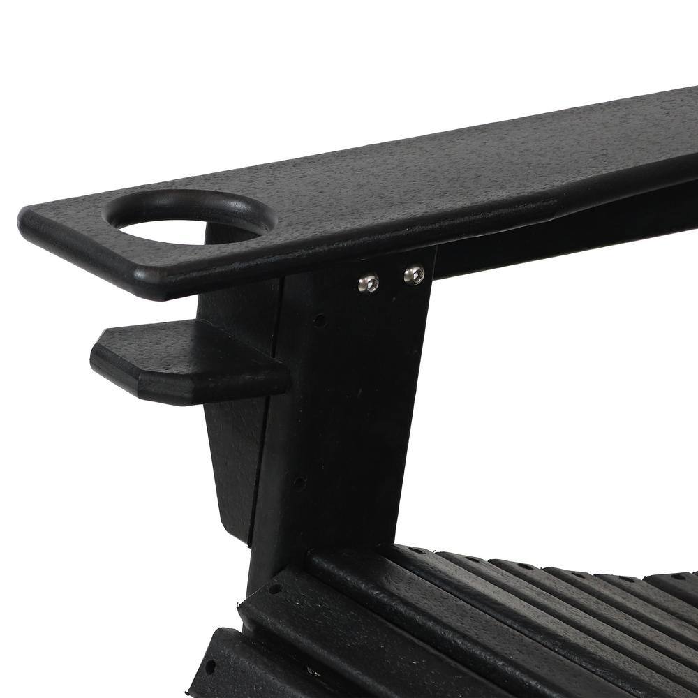 Black HDPE Outdoor Adirondack Chair with Cup Holder