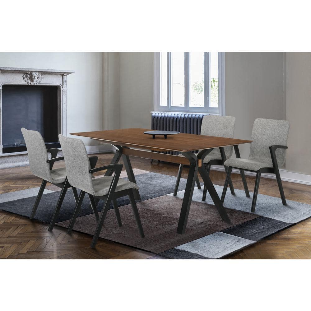 Lennox 63" Walnut Top Black Base Mid-Century Modern Dining Table